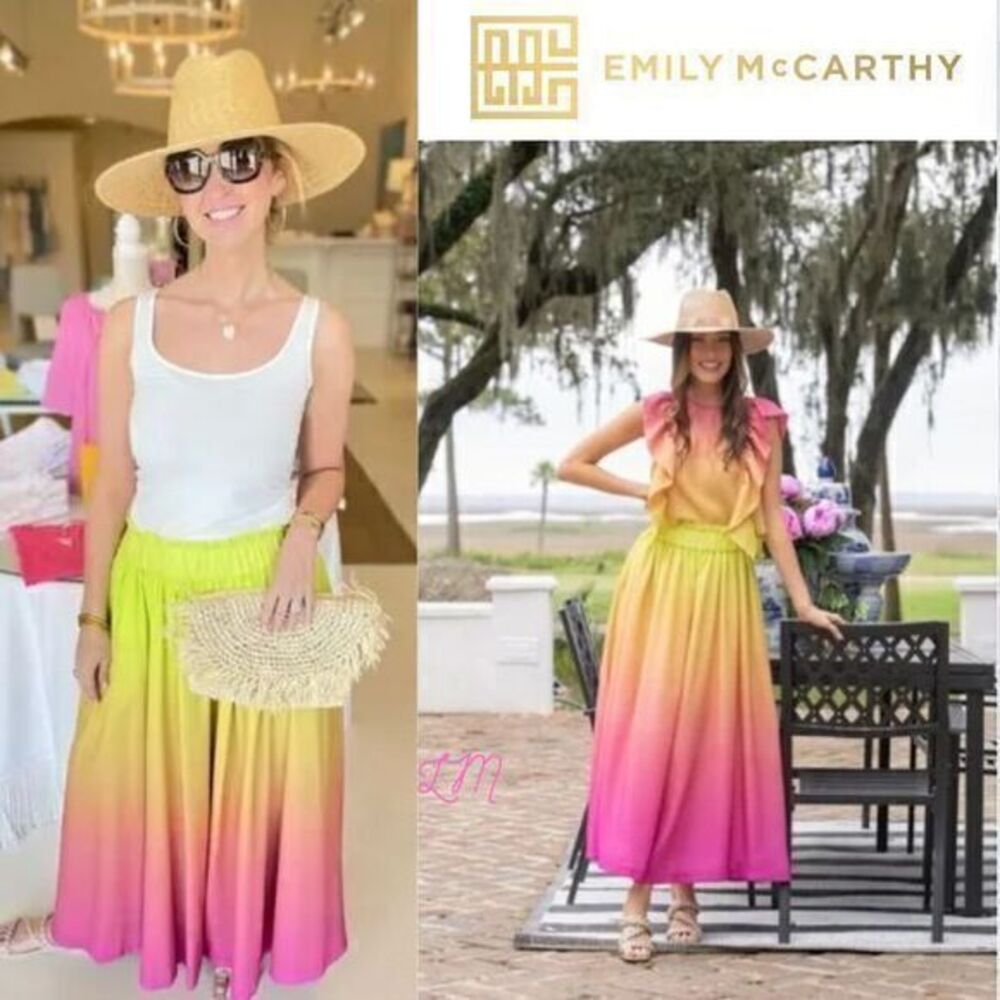 Emily McCarthy High Waist Palazzo Pants Extra Small Sunset green yellow pink‎